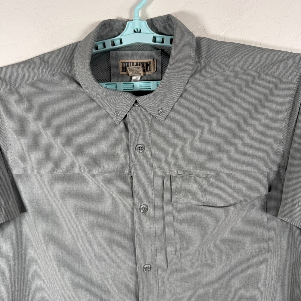 Duluth Trading Shirt Mens 2XL Gray Button Up Short Sleeve Outdoor Hiking Fishing